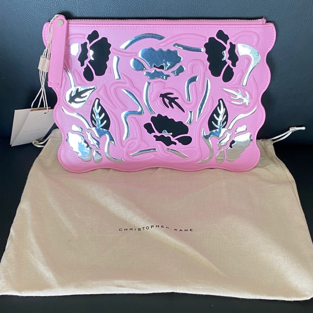 CHRISTOPHER KANE Pink Art Nouveau Embossed Clutch
